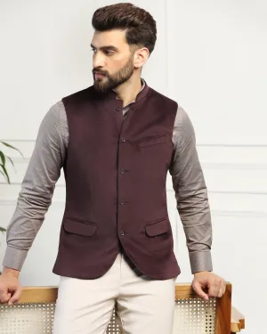 Bandhgala Formal Wine Textured Waistcoat - Emira